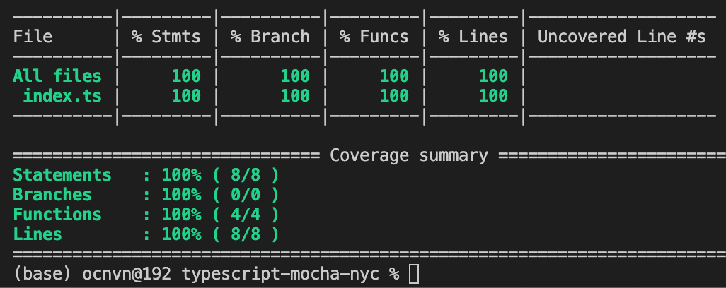 Test coverage report in Typescript with Mocha and NYC